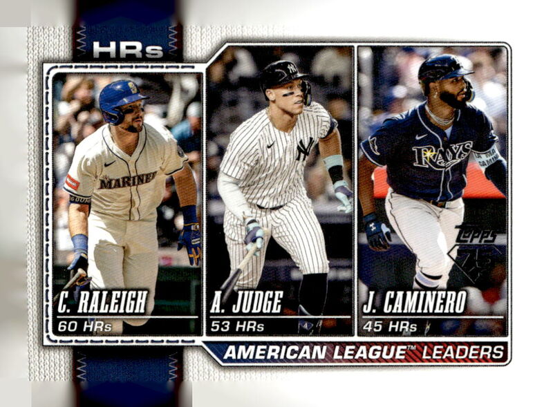 2026 Topps #38 American League Leaders HRs (Cal Raleigh / Aaron Judge / Junior Caminero)