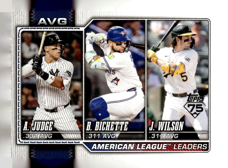 2026 Topps #204 American League Leaders Avg (Aaron Judge / Bo Bichette / Jacob Wilson)